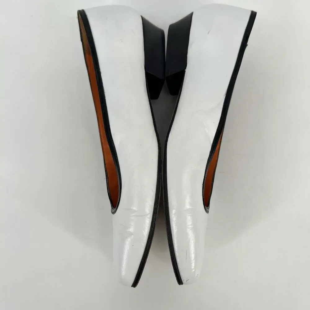 Vtg 80s Ellen Tracy Low Heel Pump Womens 6M White Black Leather Italy Square Toe